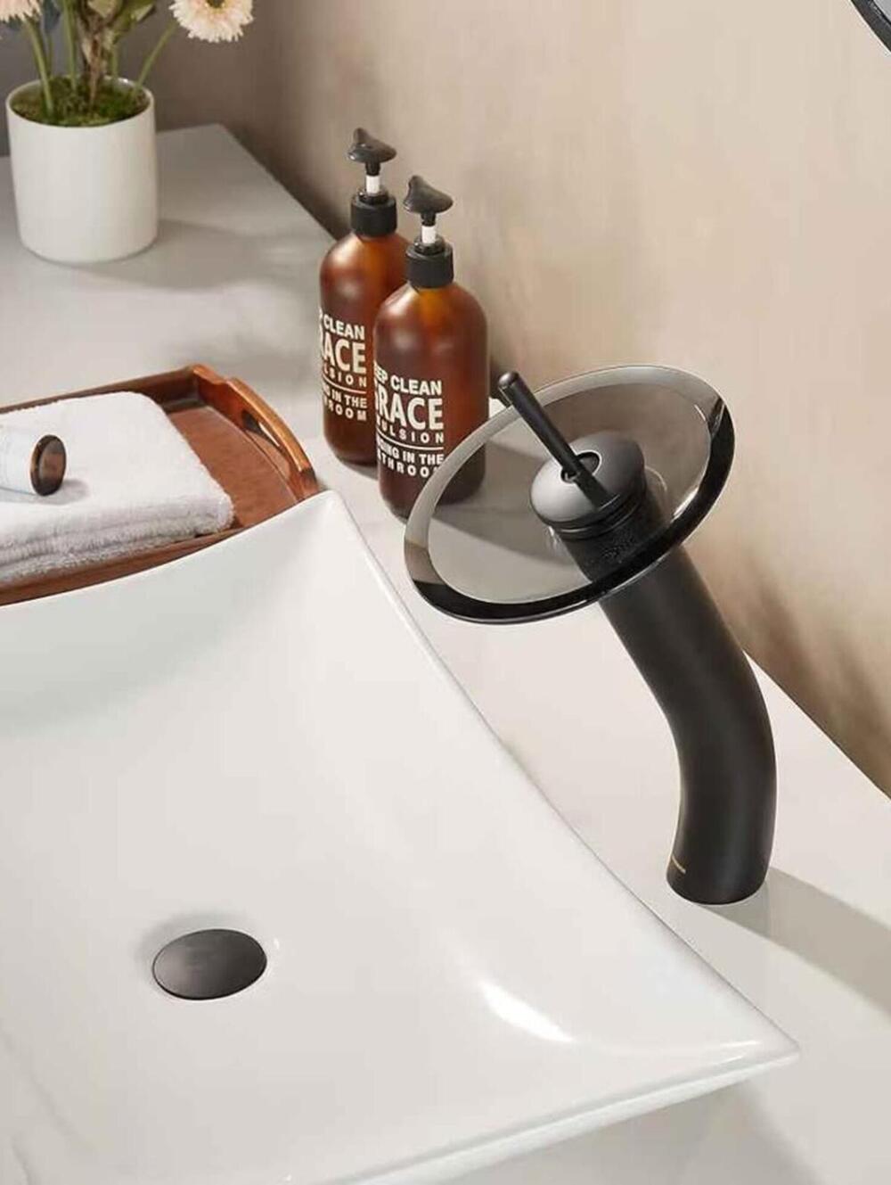 Roddex Waterfall Bathroom Faucet Glass Single Handle Black